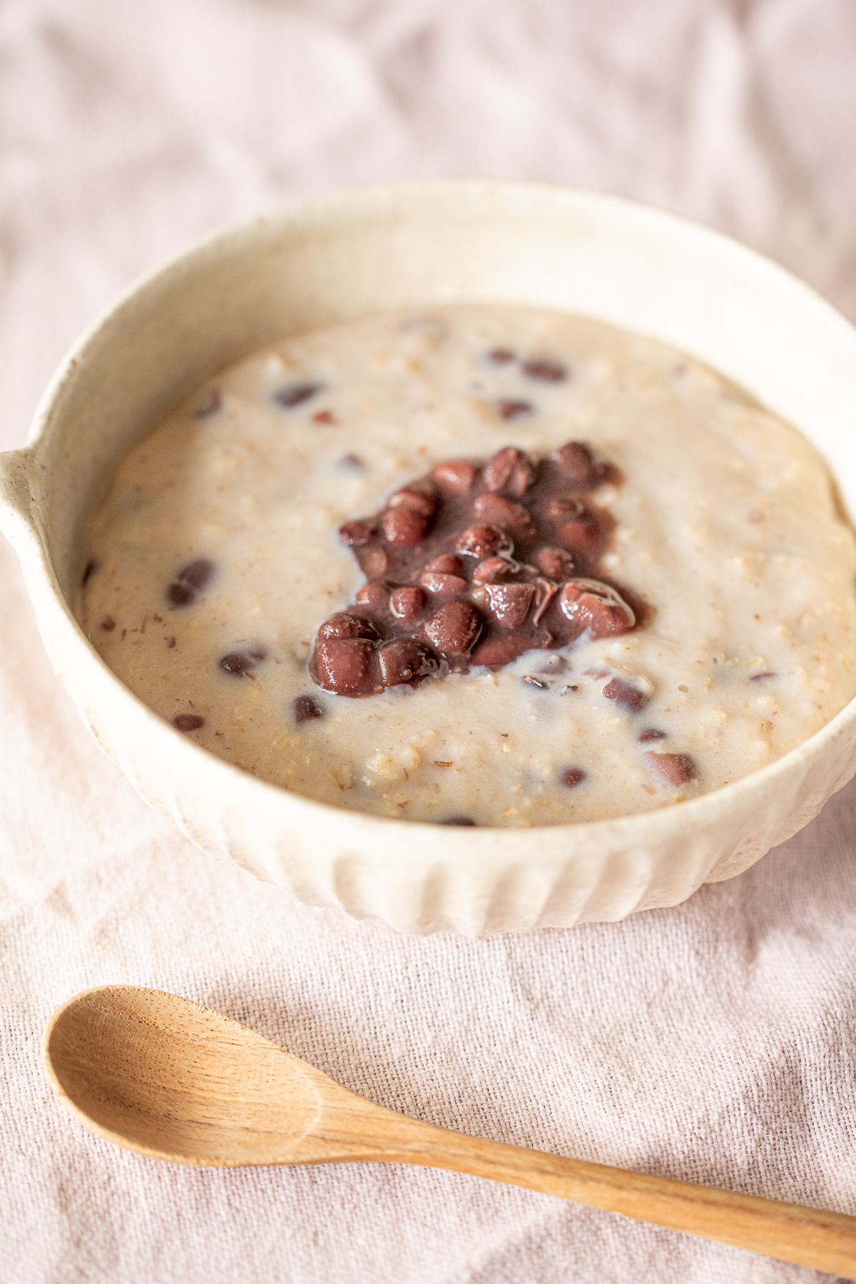 Japanese red bean oatmeal in a bowl, protein packed vegan breakfast