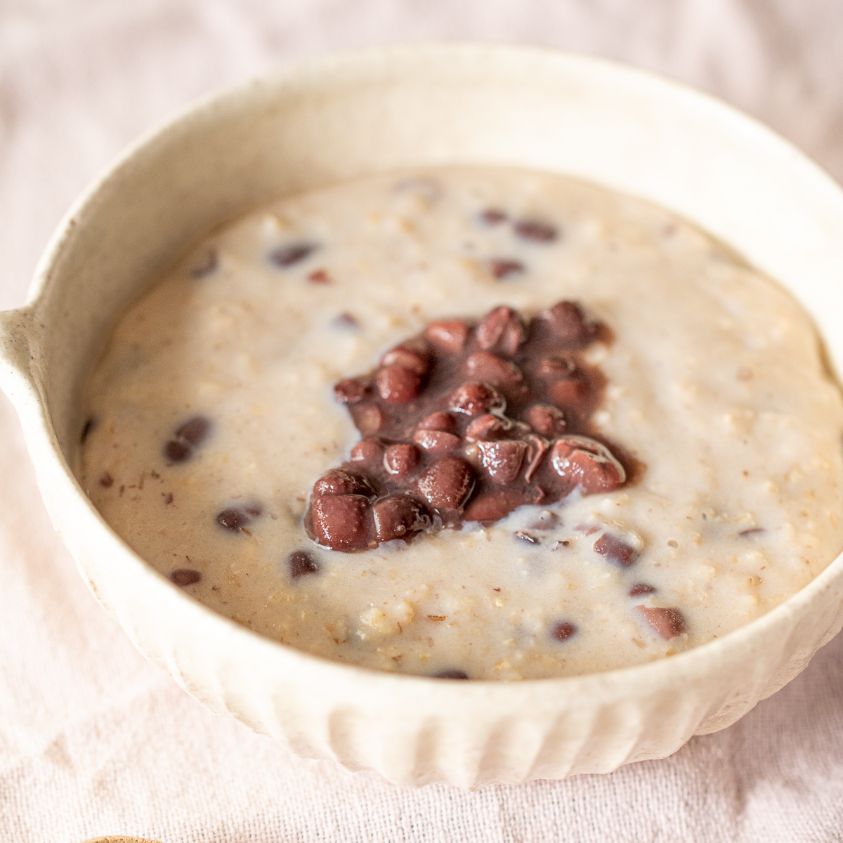 a bowl of creamy Japanese red bean oatmeal, quick and easy vegan breakfast