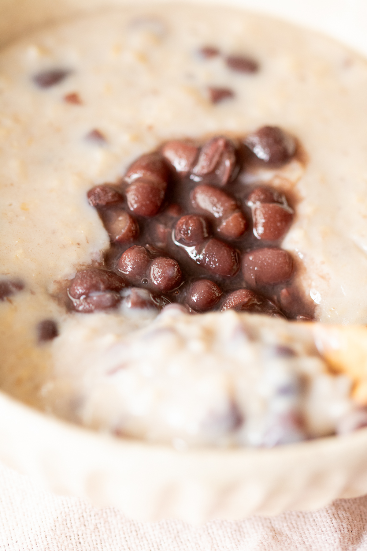 a bowl of creamy Japanese red bean oatmeal, quick and easy vegan breakfast