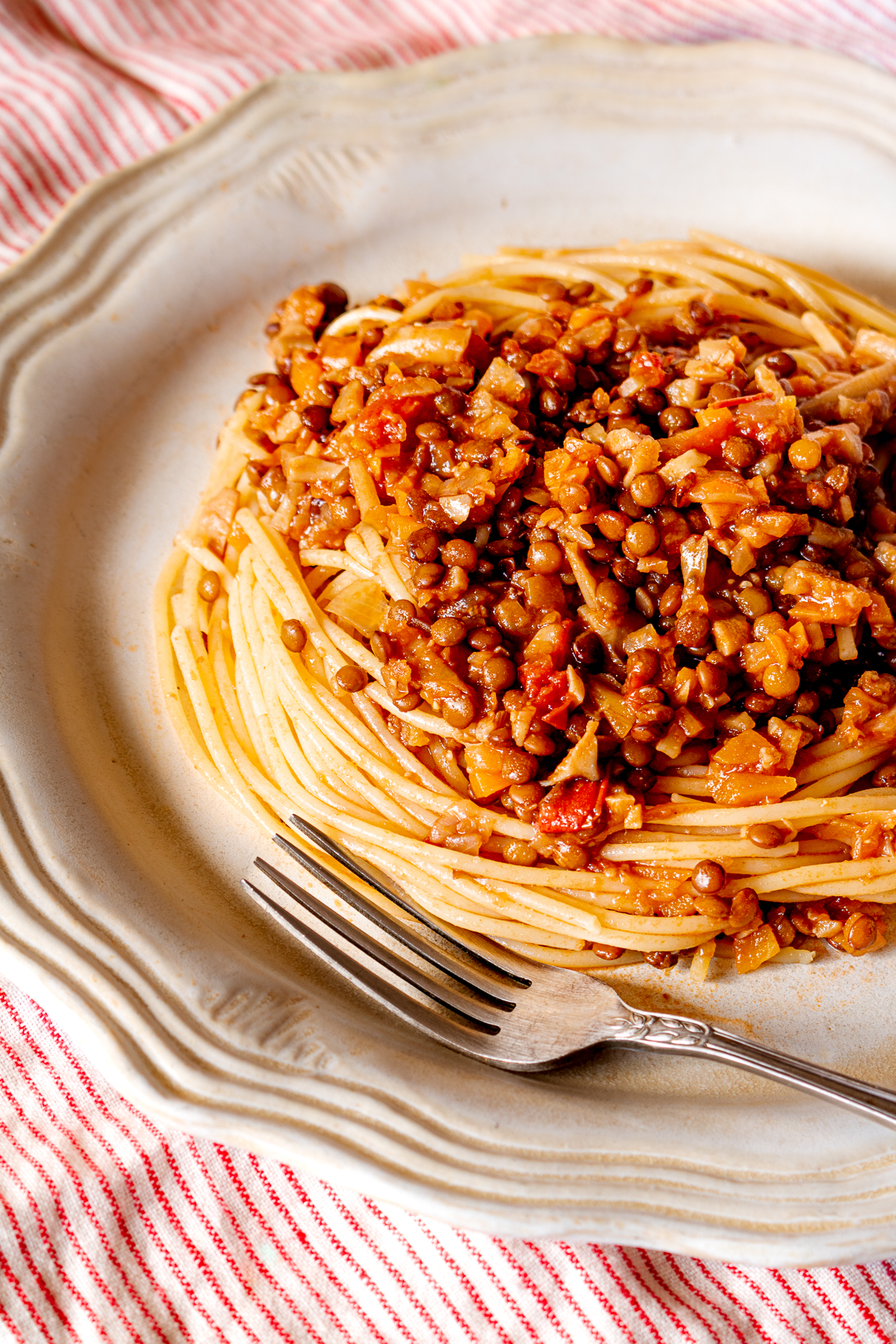 Vegan Bolognese on a plate