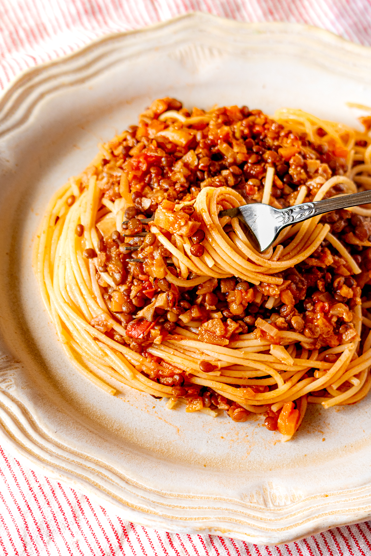 Vegan Bolognese on a plate