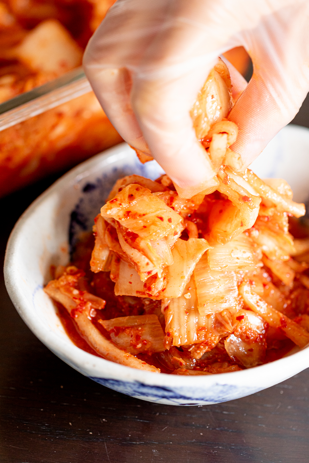 Vegan kimchi served in a bowl