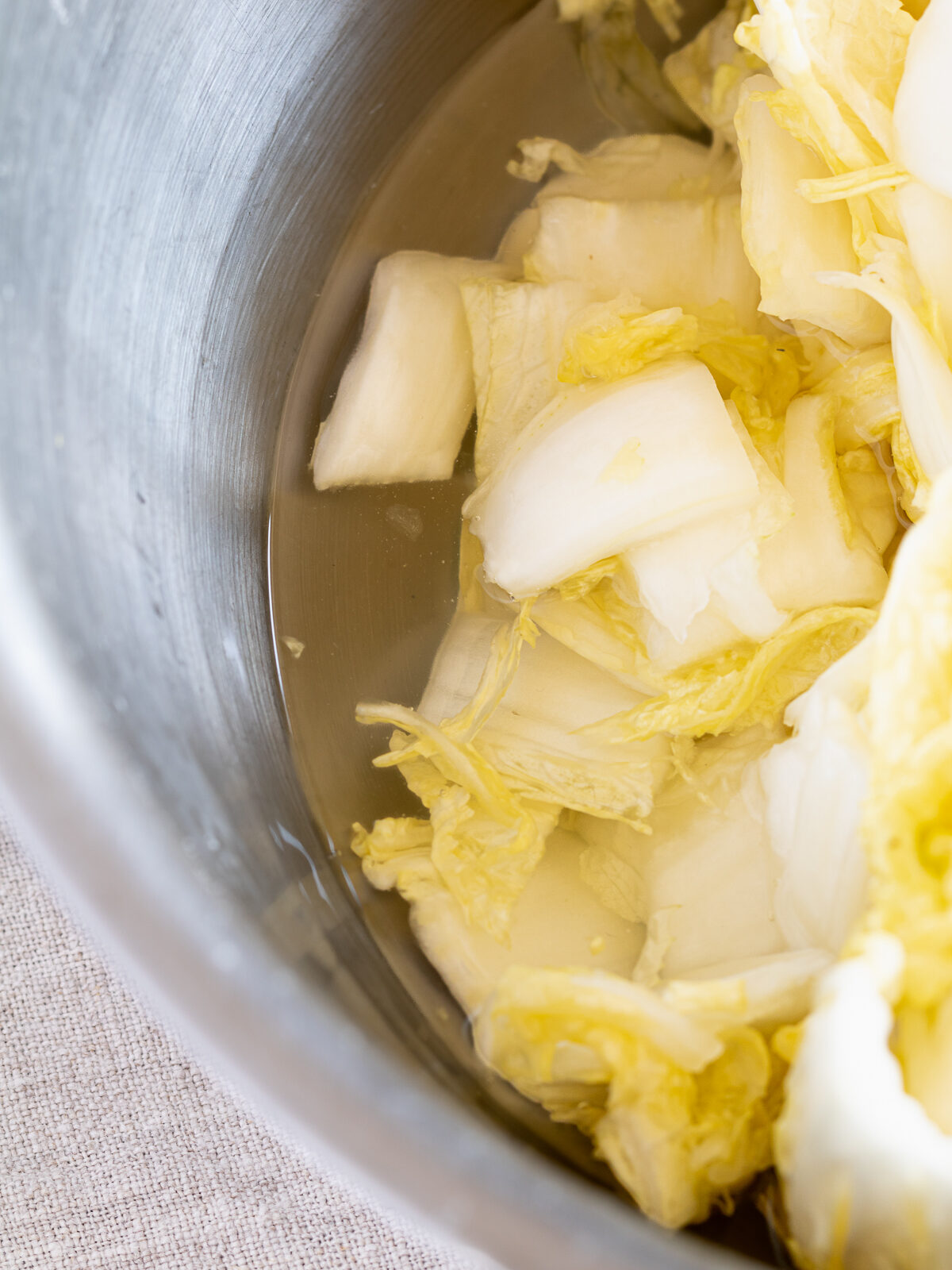 Napa cabbage releasing liquid after salting