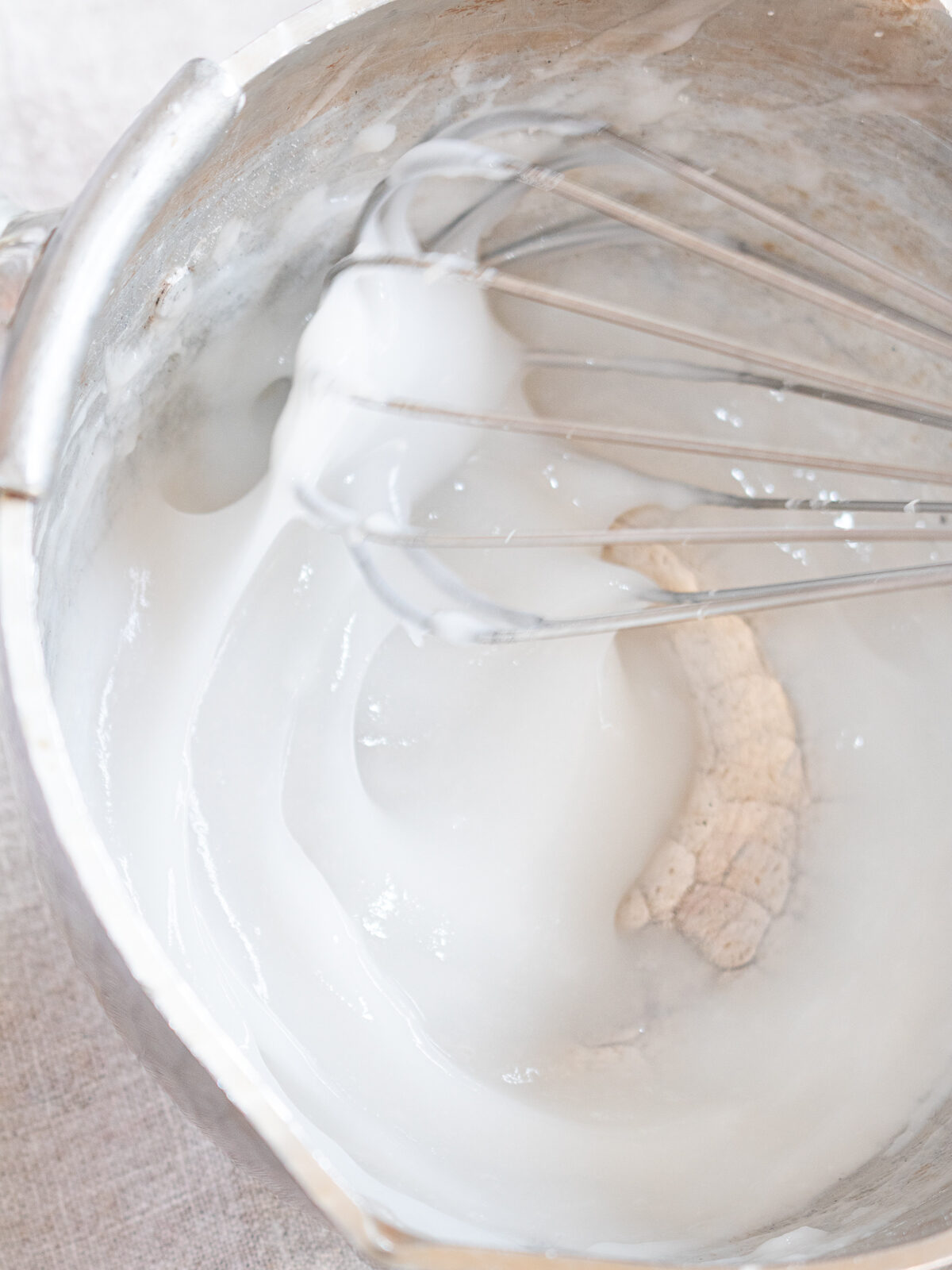 Rice flour paste for vegan kimchi cooking in a saucepan