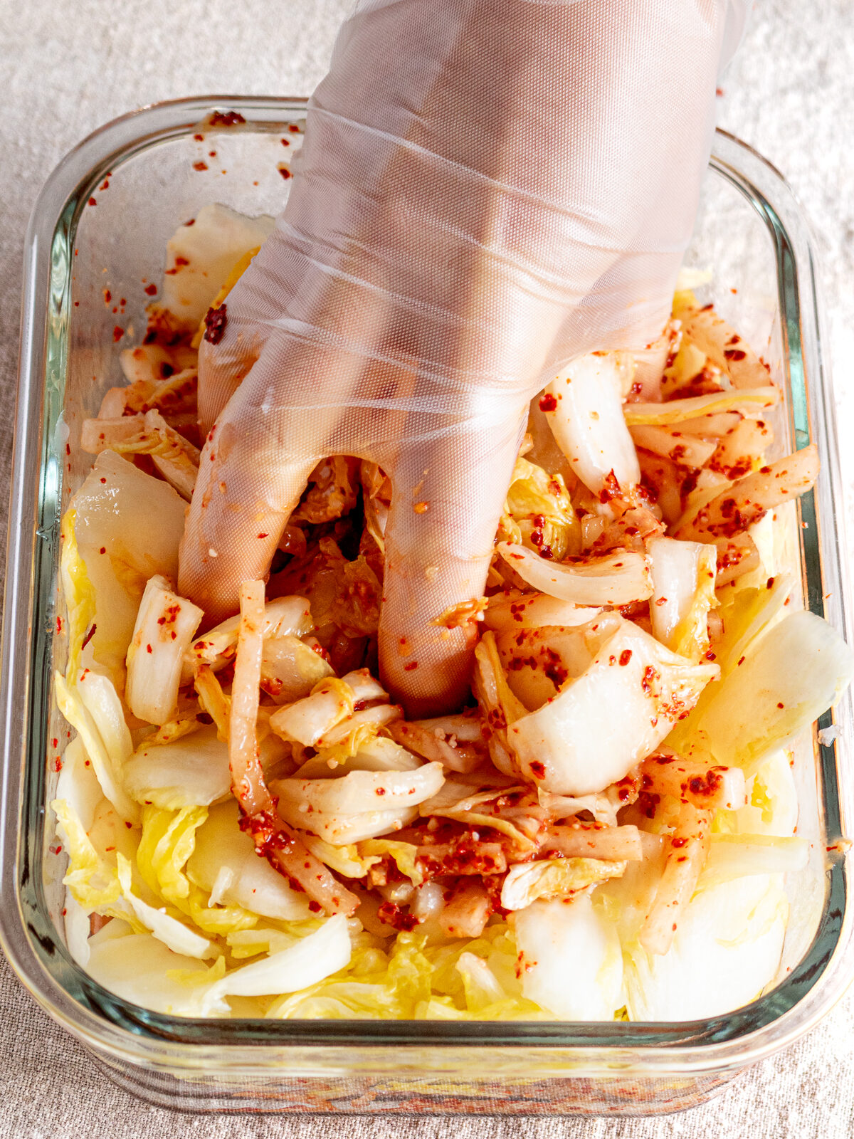 Yangnyeom mixed with salted napa cabbage