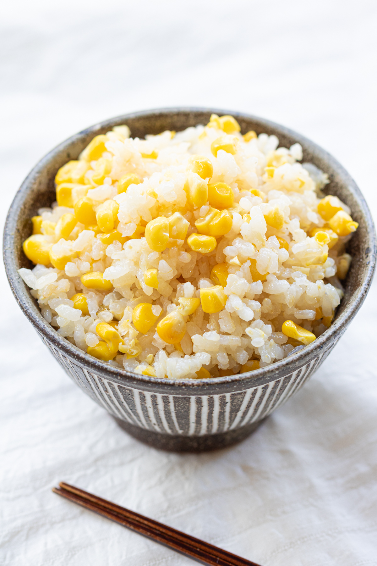 Corn Takikomi gohan seasoned with shio koji