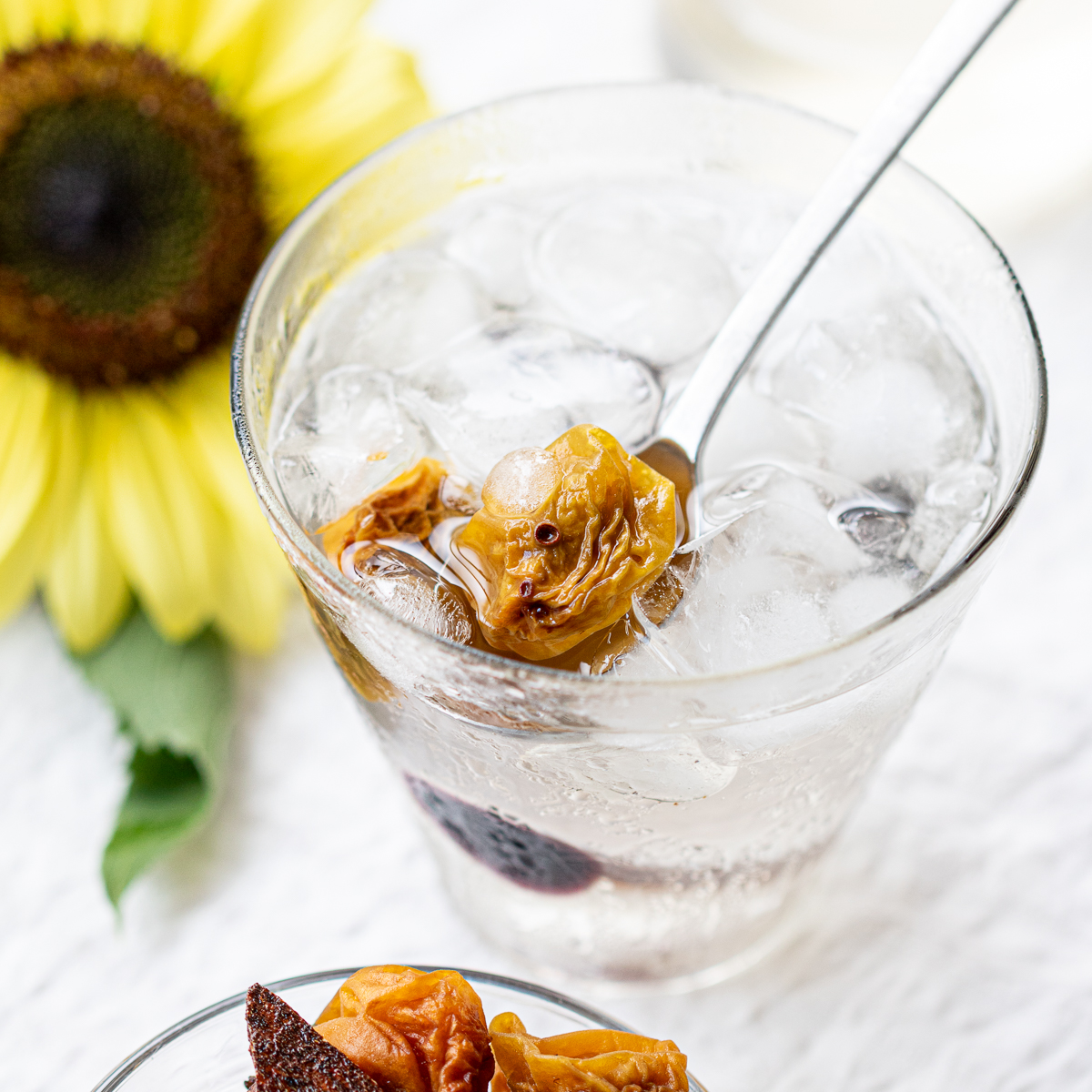 Iced plum juice made with chai-spiced ume syrup