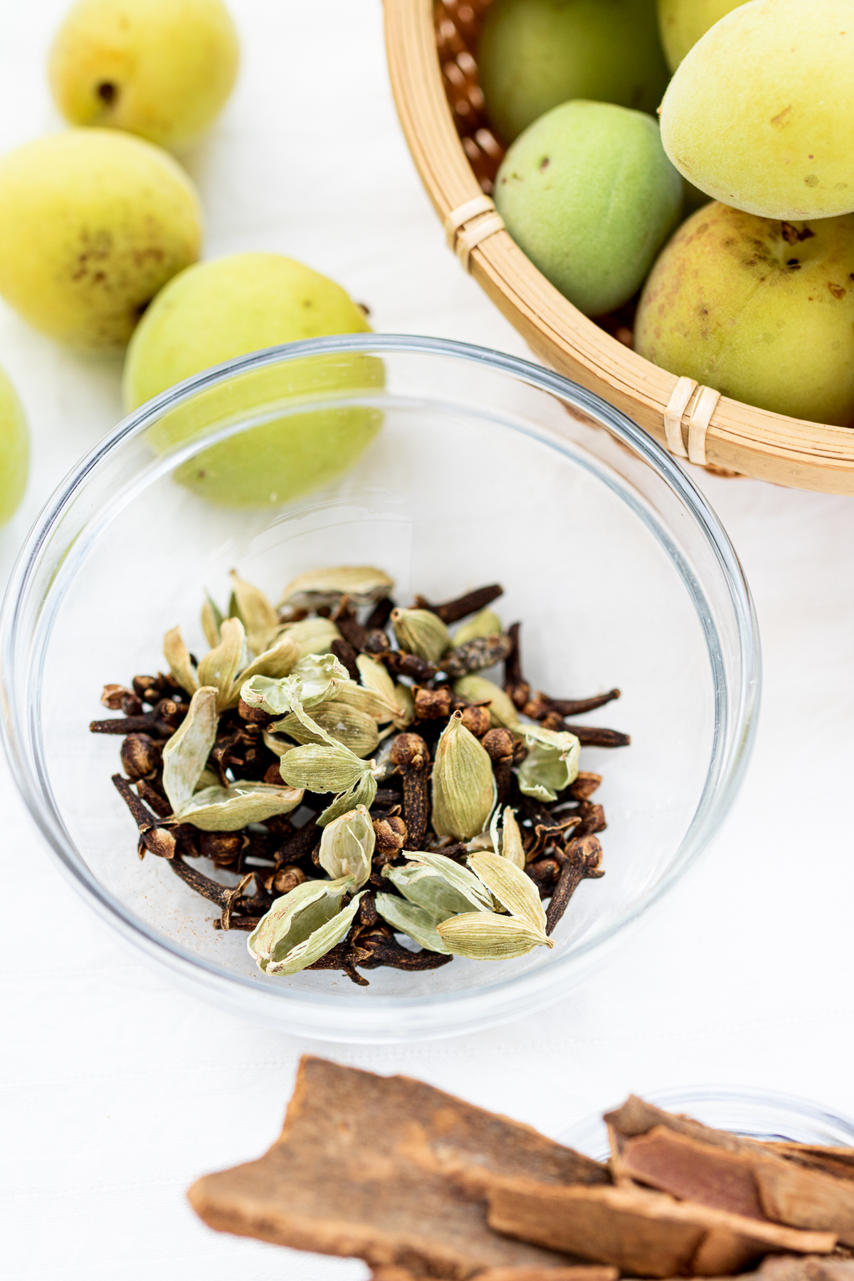 Essential chai spices for ume syrup: cloves, cardamom, and cinnamon