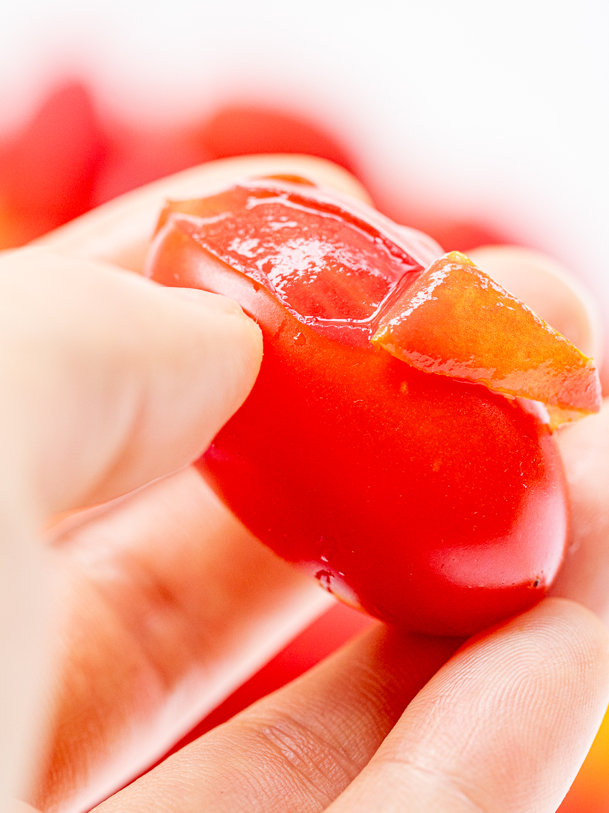 Starting to Peel Tomatoes from a Tiny Pierced Hole – Easy Summer Cooking Tip