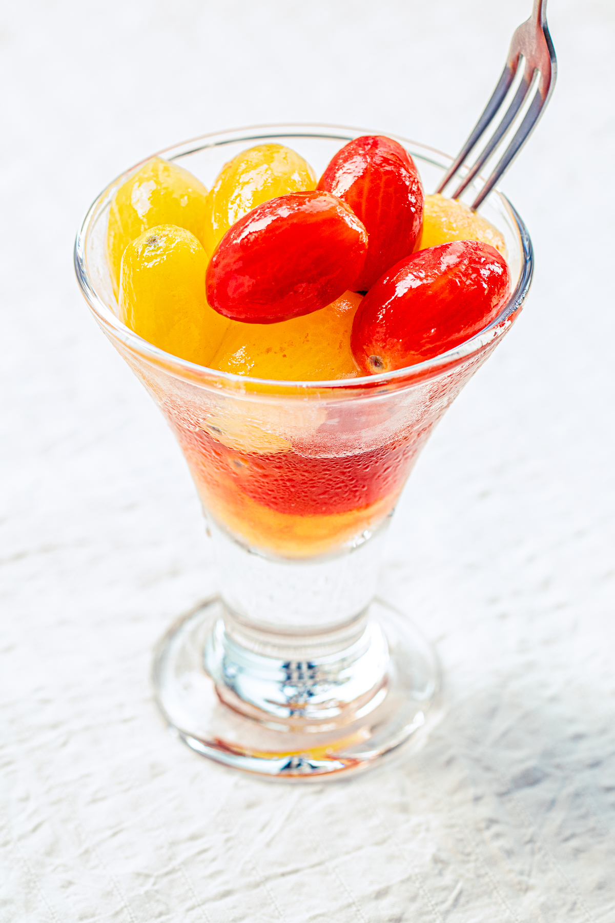 Cherry Tomato Compote with Plum Syrup in a Parfait Glass – Vegan Chilled Dessert