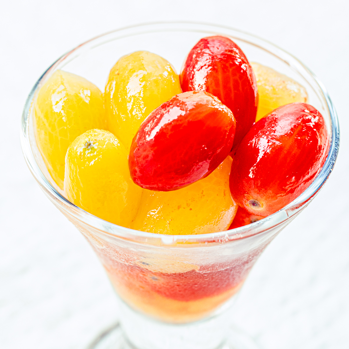 Vegan Cherry Tomato Compote Served in a Glass – Refreshing Summer Dessert with Ume Syrup