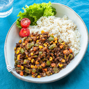 sir-fried whole red lentils with ketchup