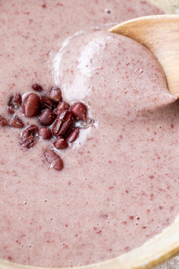 A bowl of patjuk, Korean sweet red bean porridge made with glutinous rice