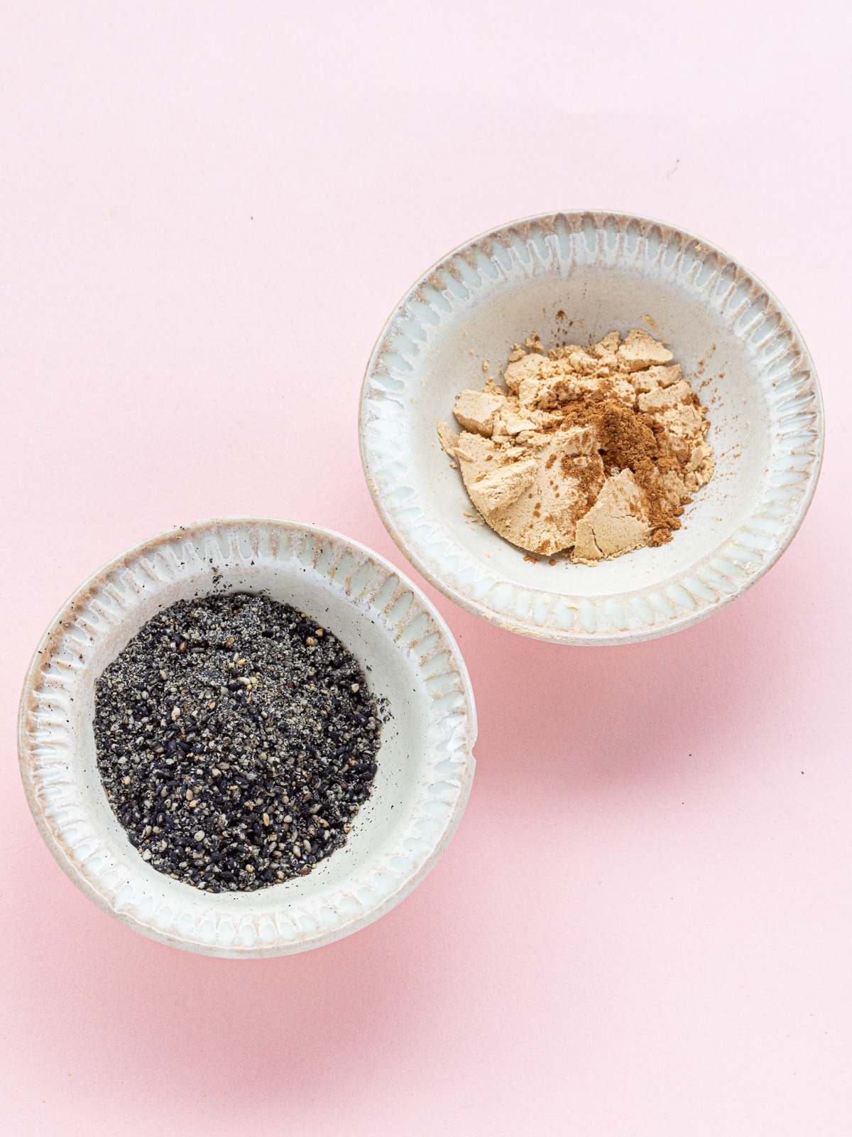 Black sesame and cinnamon kinako for sweet potato bliss ball variations