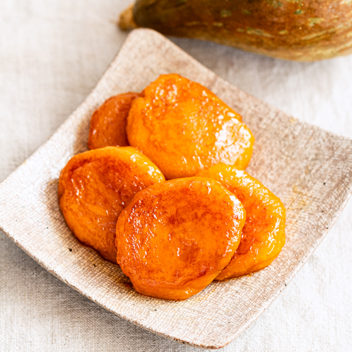 Chewy kabocha mochi served on a plate