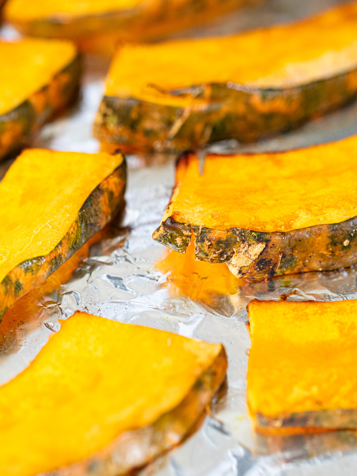 Fluffy baked kabocha slices fresh from the toaster oven