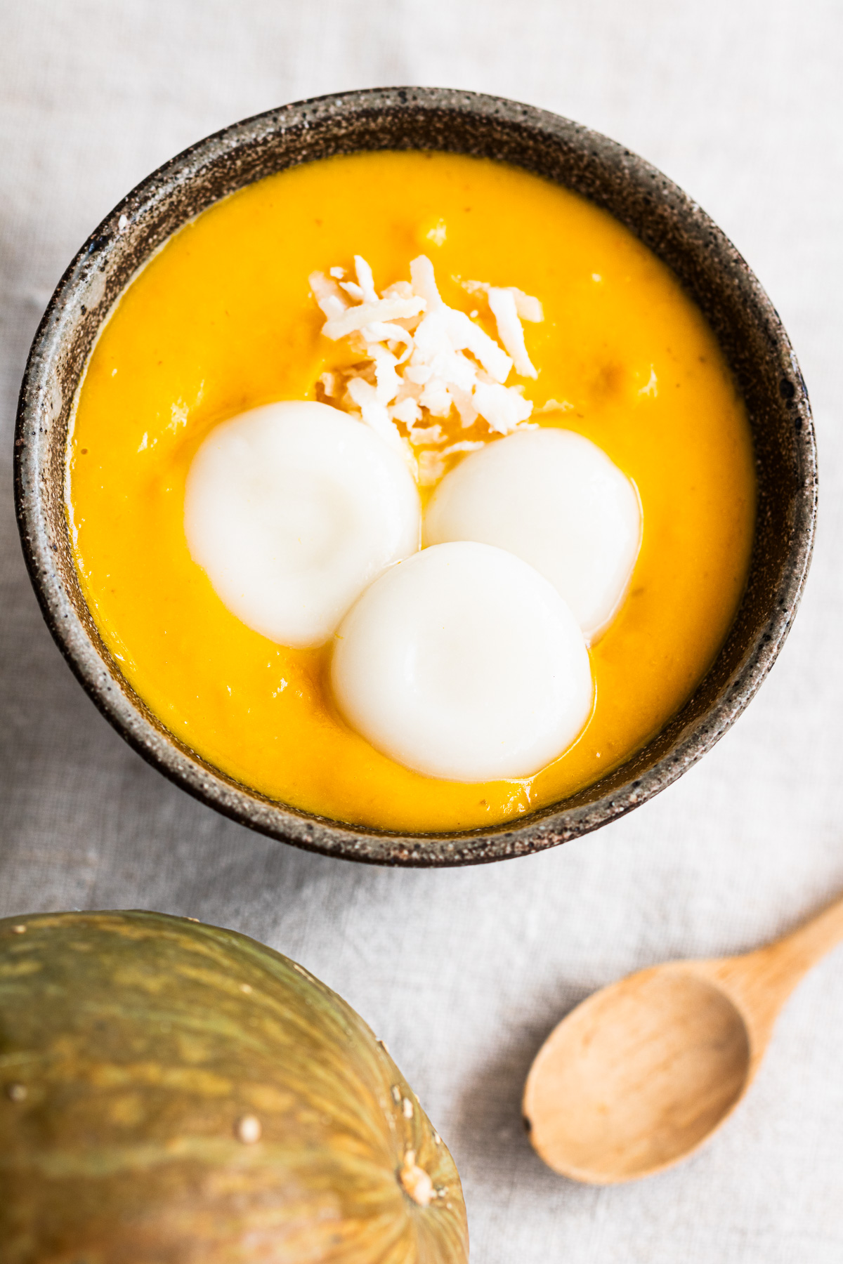 Rich kabocha oshiruko recipe served with chewy mochi