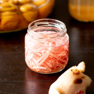 Naturally Pink Beni Shoga, Ginger Pickled in Ume Vinegar in a jar