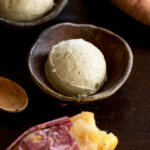 Vegan sweet potato ice cream made with roasted Japanese sweet potatoes(yakiimo) and coconut milk on a plate.