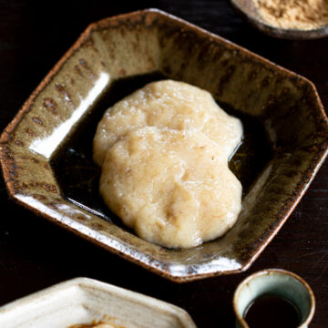 Freshly steamed Japanese banana mochi, soft and tender
