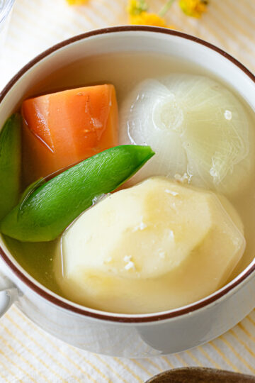 Vegan pot au feu with whole spring vegetables — no bouillon, pressure cooker recipe