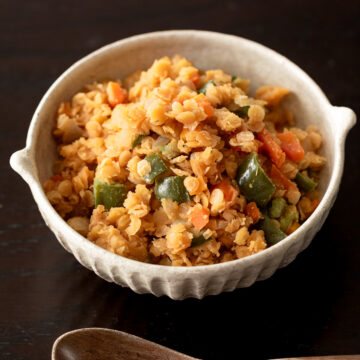 レンズ豆のナポリタン風炒め｜ケチャップ味の簡単ヴィーガンおかず