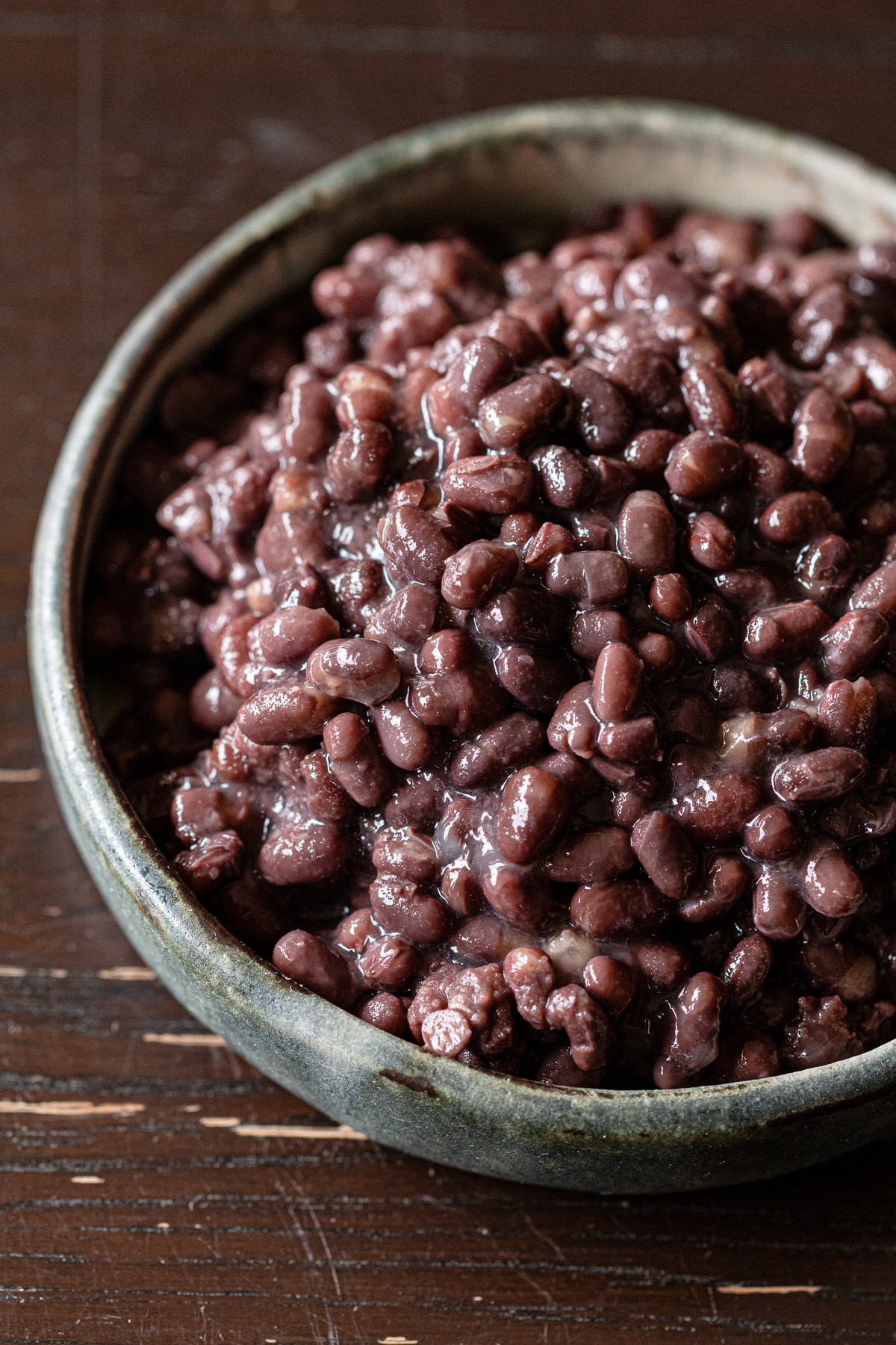 Glossy cooked adzuki beans ready to use in Japanese recipes