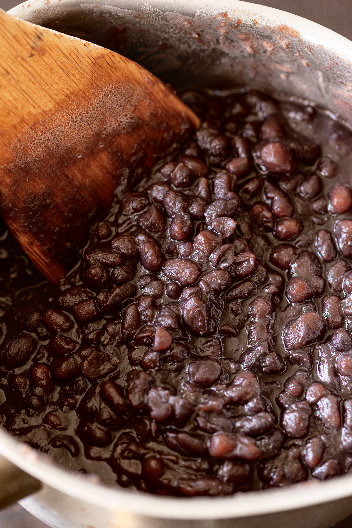 Finished chunky tsubu-an — glossy homemade red bean paste