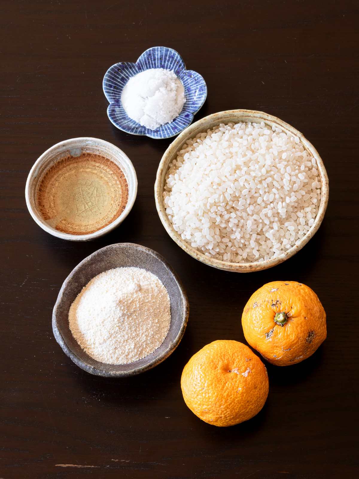 いなり寿司のすし飯に使う材料｜ゆず・米酢・甜菜糖、塩、お米