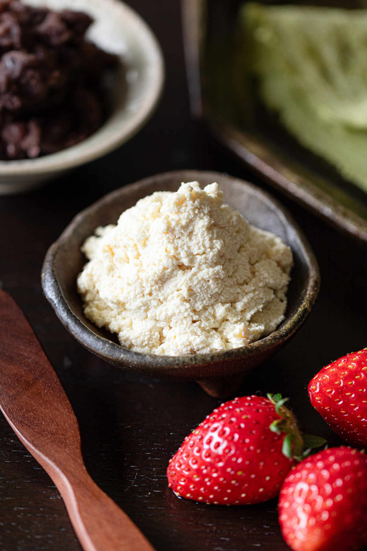 抹茶クレープの材料と、豆腐クリーム