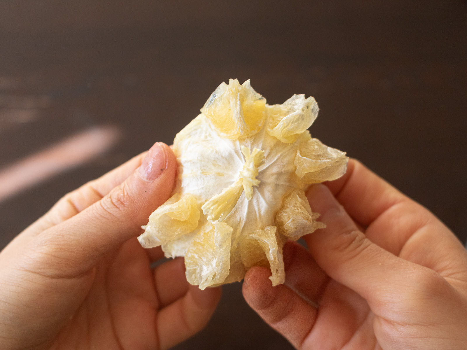 くるりんぱして果肉が外に出た状態のゆず